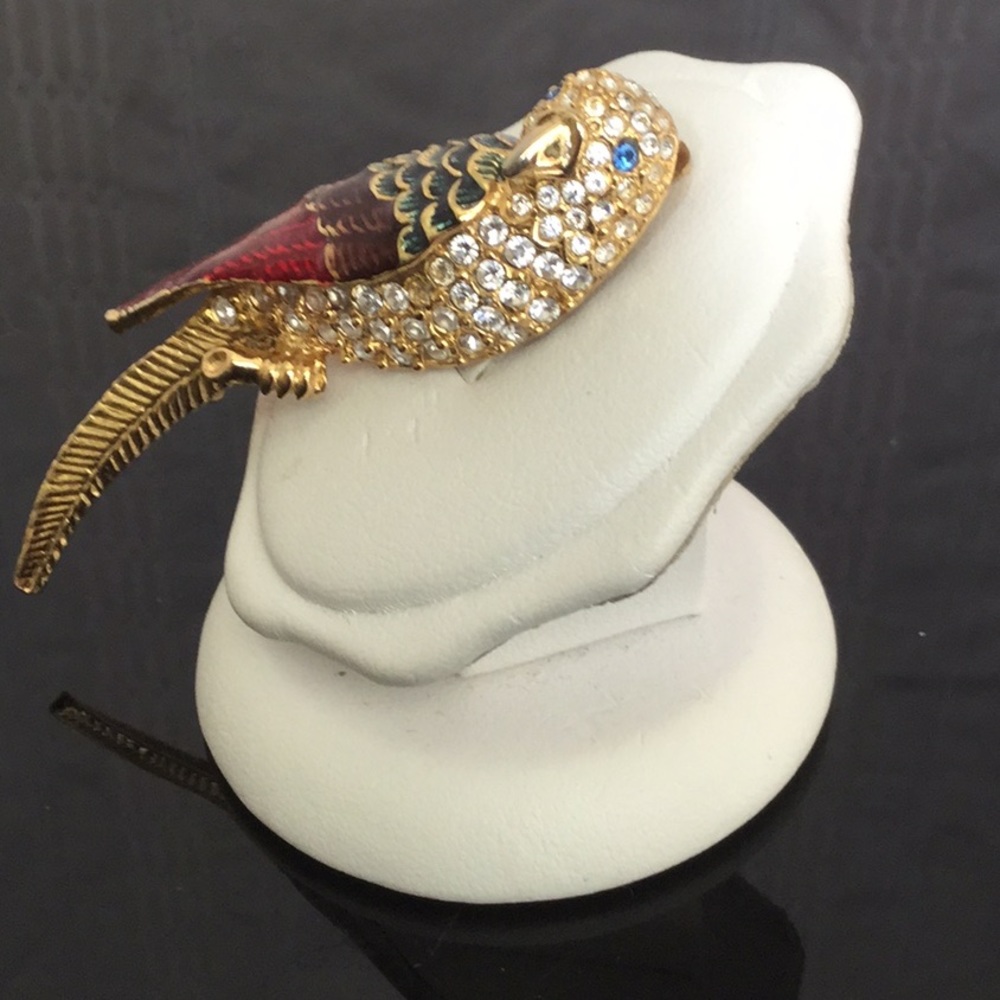 Vtg.Giorgio ParrotBrooch.GoldW/Crystals &EnamlBrch - Picture 5 of 8